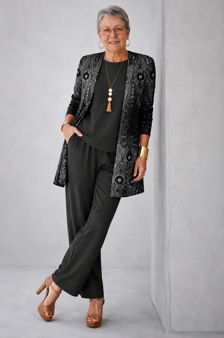Vera | Zwart & Zilver Paisley Drie-Delige Set
