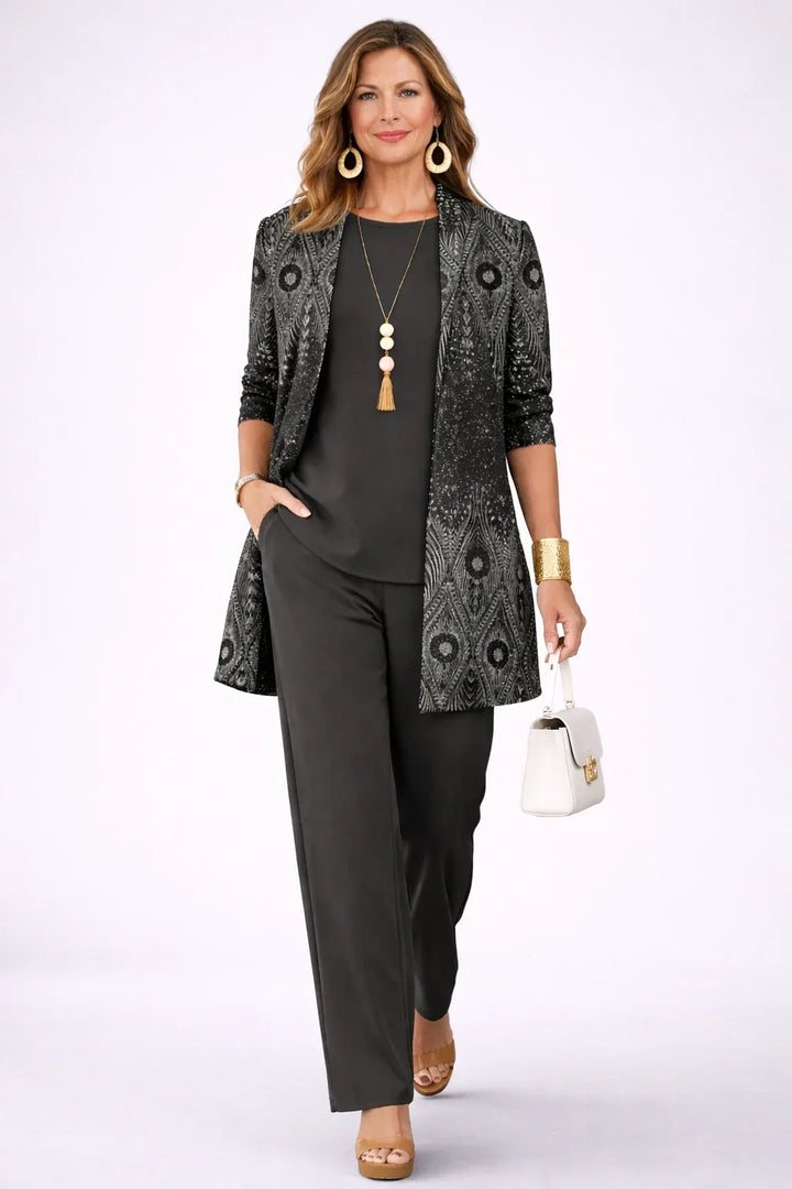 Vera | Zwart & Zilver Paisley Drie-Delige Set