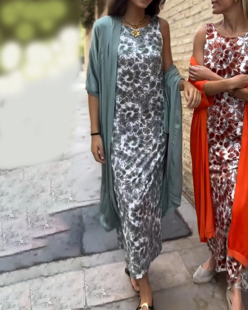 Veronica™ Elegante Twee-Piece Set | Vloeiende Maxi Jurk en Lichtgewicht Jas