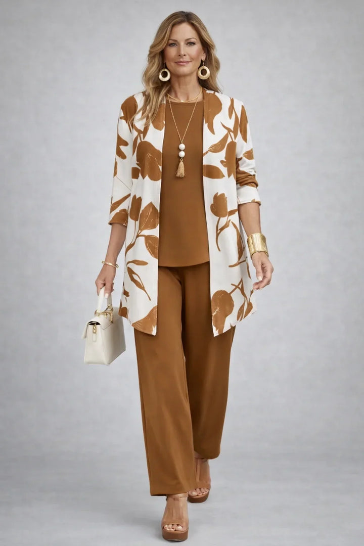 Henrietta | Caramel Bladprint Drie-Delige Set