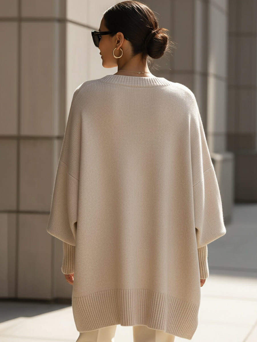 Jennifer | Oversized Trui met Drapering en Wijde Hals
