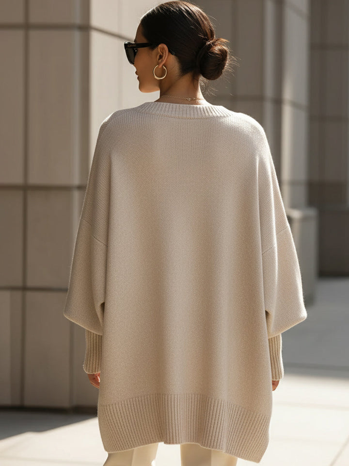 Jennifer | Oversized Trui met Drapering en Wijde Hals