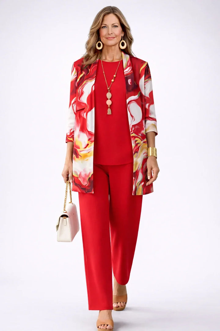 Theodora | Rode Spiraalprint Drie-Delige Outfit