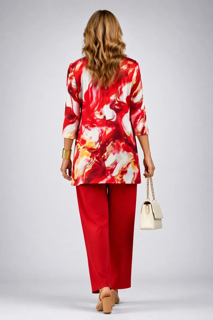 Theodora | Rode Spiraalprint Drie-Delige Outfit