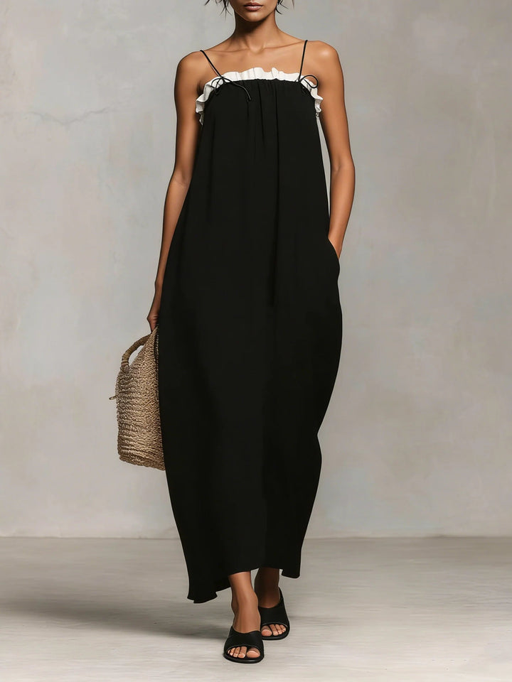 Mirelle™ | Maxi Jurk met Kleurblokken en Spaghettibandjes