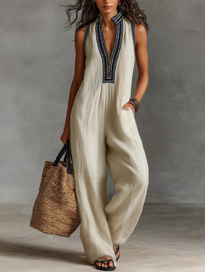Minimalistische opstaande kraag rits mouwloze jumpsuit