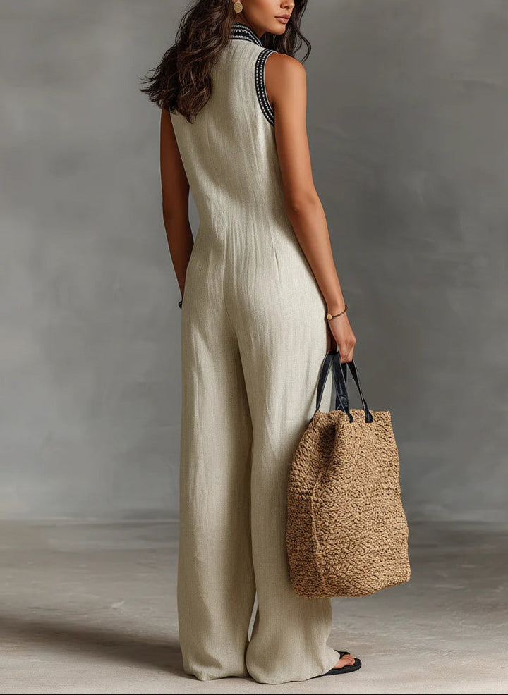 Minimalistische opstaande kraag rits mouwloze jumpsuit
