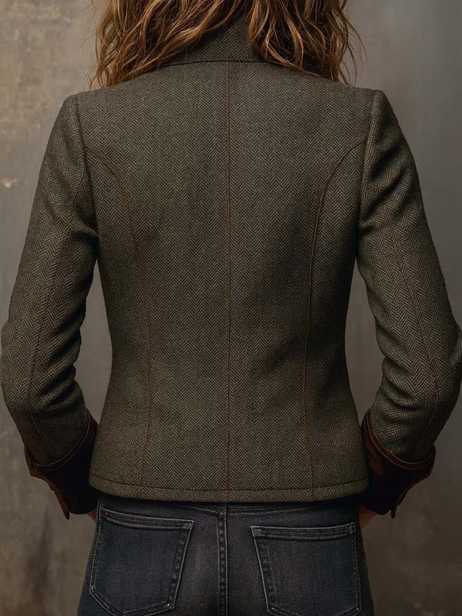 Honorine | Vintage Blazer met Contrasterende Chevron Lijsten