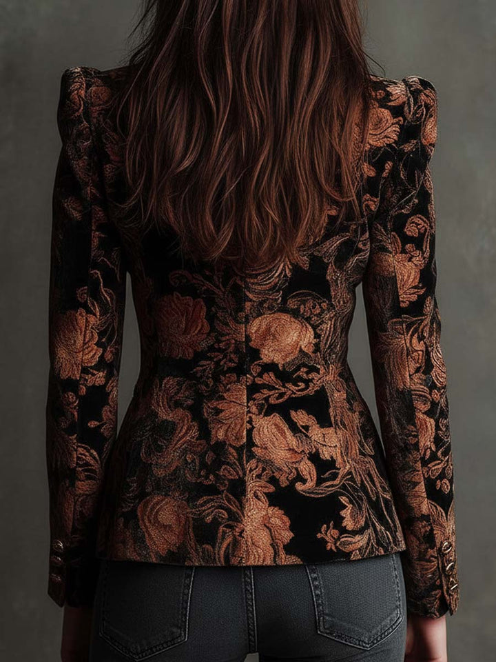 Bertille | Blazer Tailleur Met Bloemenprint in Zwart en Brons