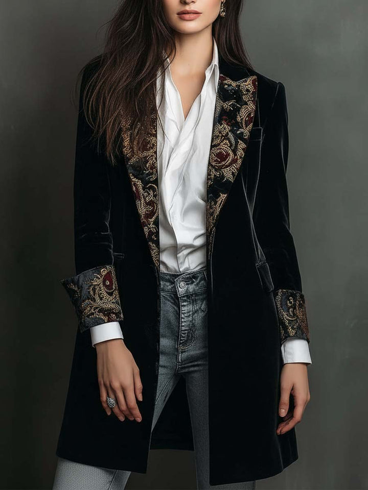 Léontine | Slim Fit Geprinte Barok Zwarte Blazer