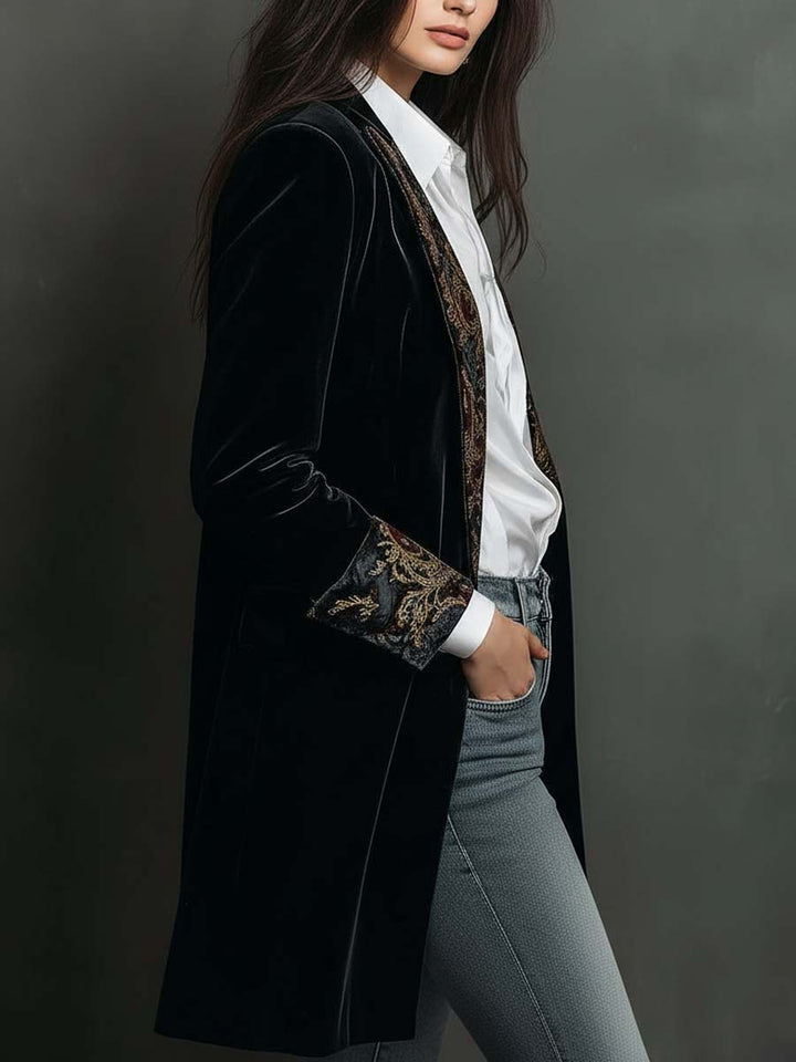 Léontine | Slim Fit Geprinte Barok Zwarte Blazer