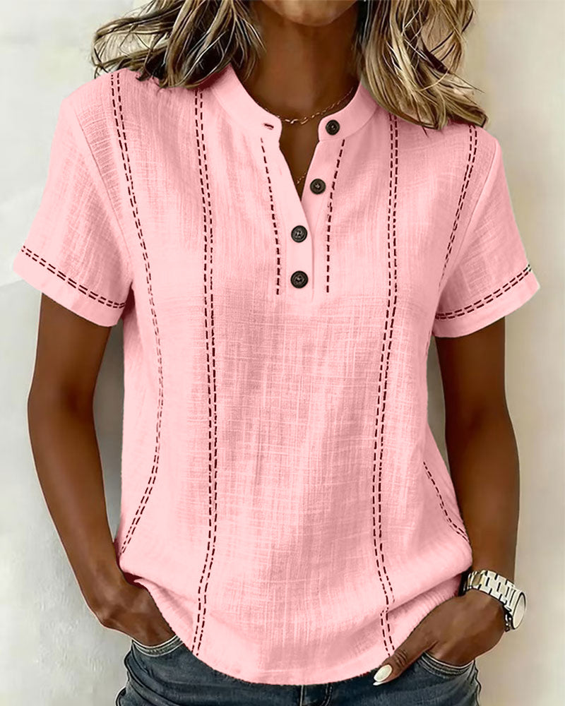 T-shirt Informele Stijl V-hals met Knopen