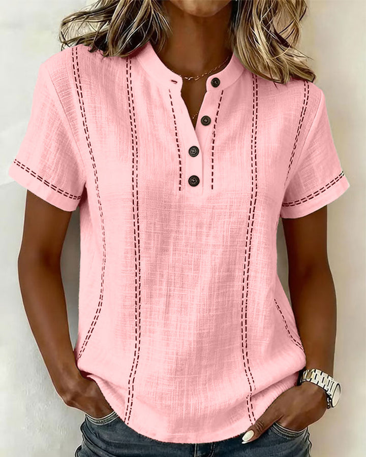 T-shirt Informele Stijl V-hals met Knopen