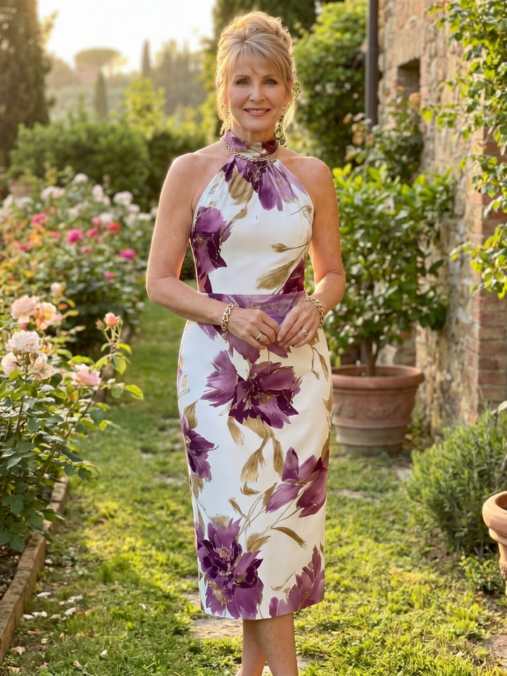 Zinnara | Halternek Bloemenprint Midi-jurk