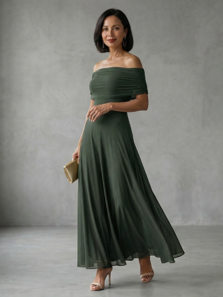 Juni | Off Shoulder Draped Midi Jurk