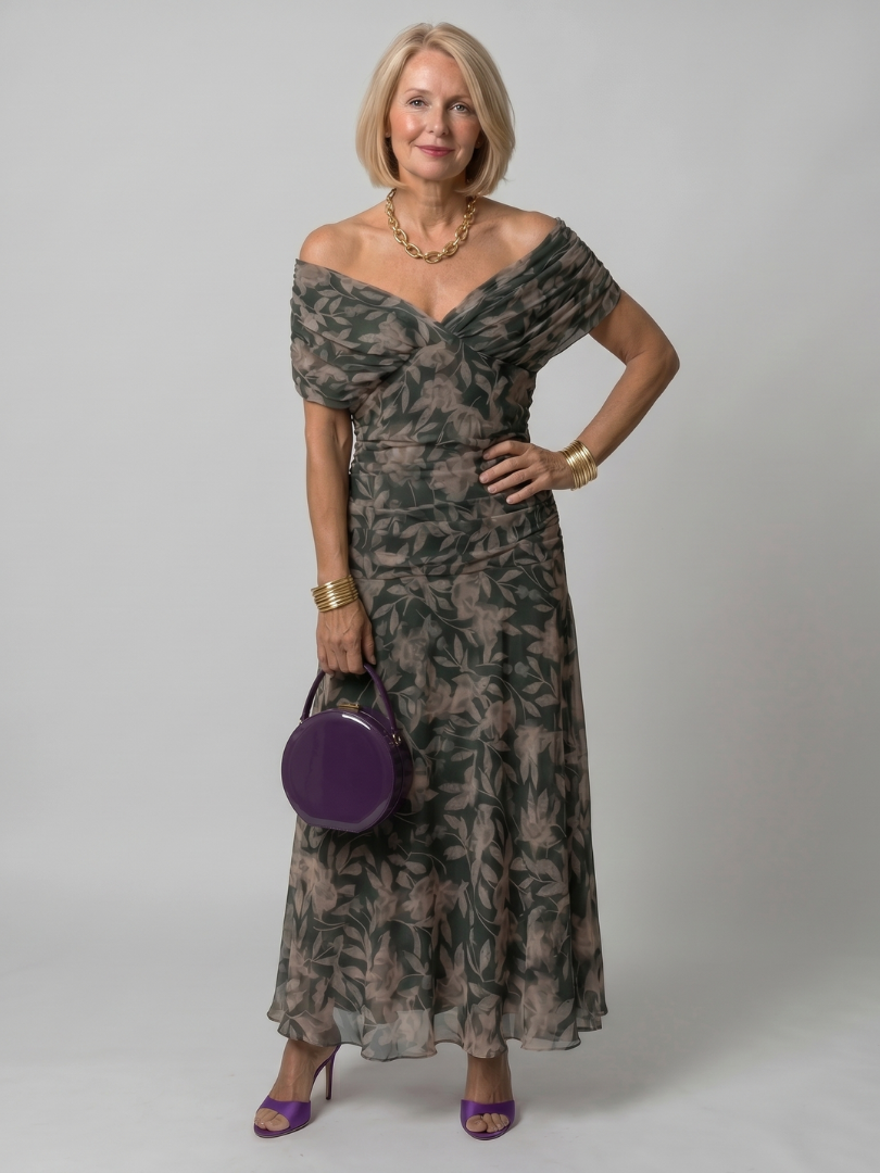 Calen | Off Shoulder Flow Midi Jurk