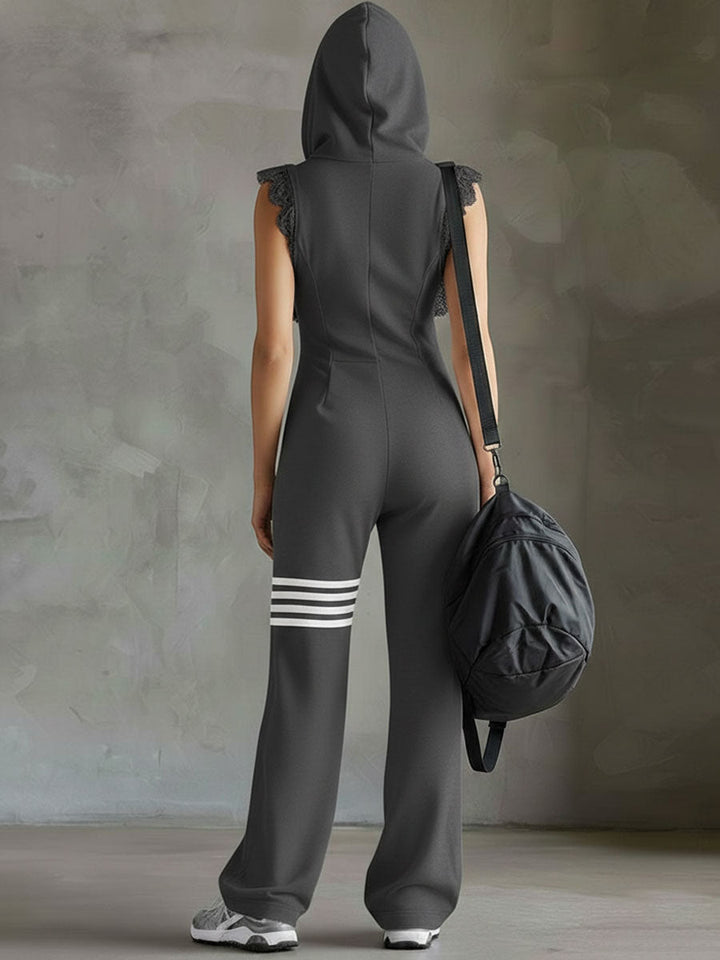 Giada - Retro sportieve jumpsuit met capuchon en strepen