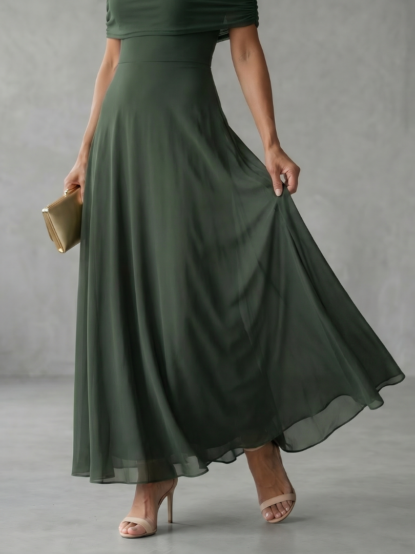 Juni | Off Shoulder Draped Midi Jurk