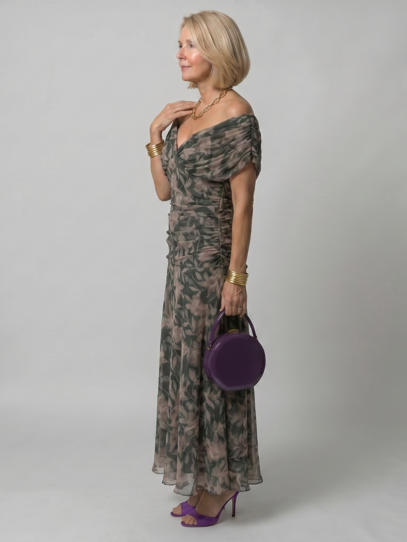 Calen | Off Shoulder Flow Midi Jurk
