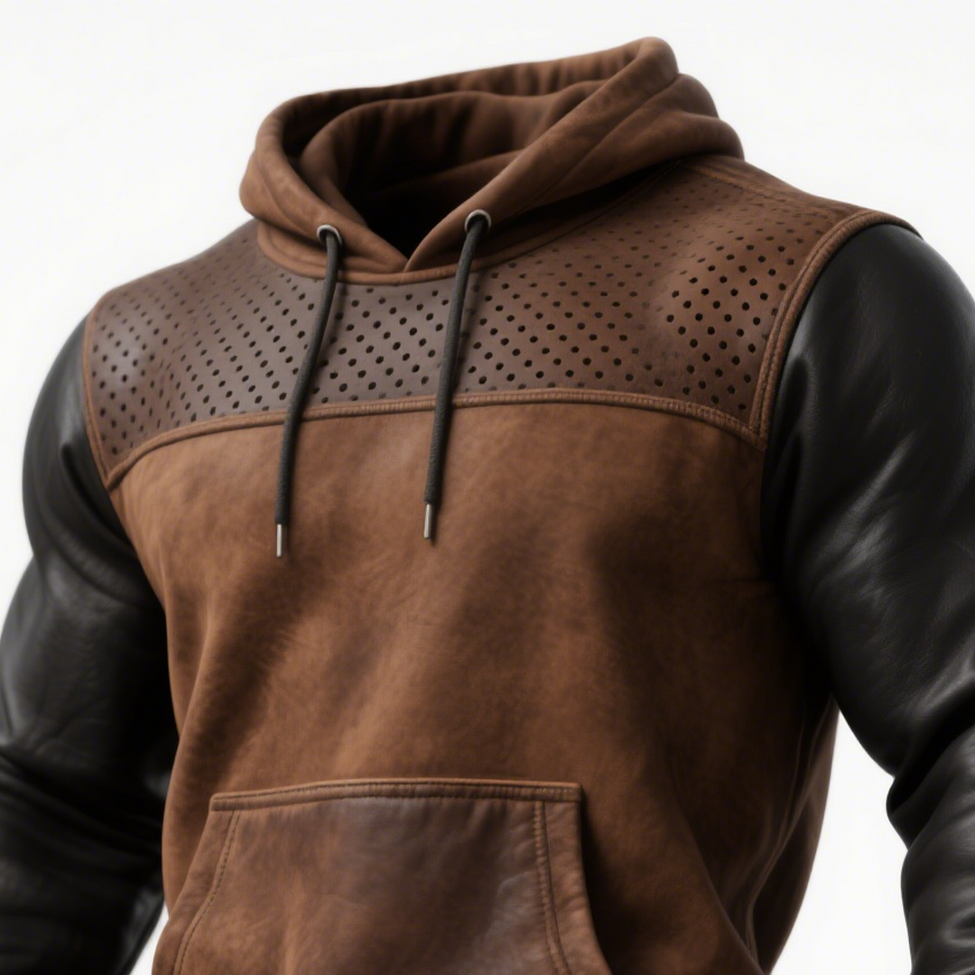 Bruine Leren Hoodie met Perforaties