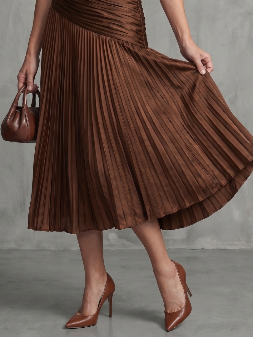 Theodora | Plissé Taille Stripe Midi Jurk