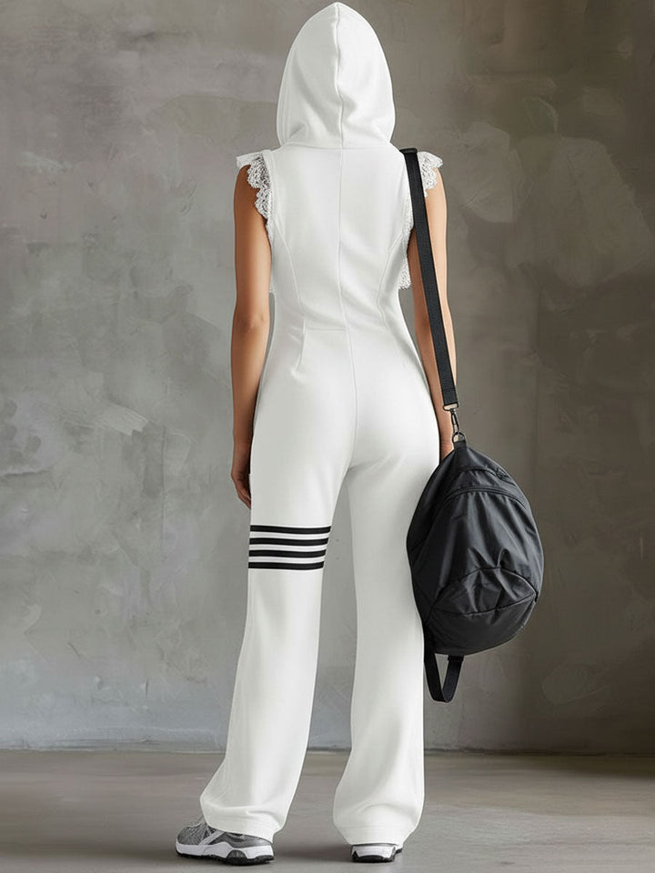 Giada - Retro sportieve jumpsuit met capuchon en strepen