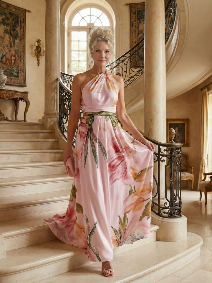 Amiel | Lichte Bloemen Maxi Jurk