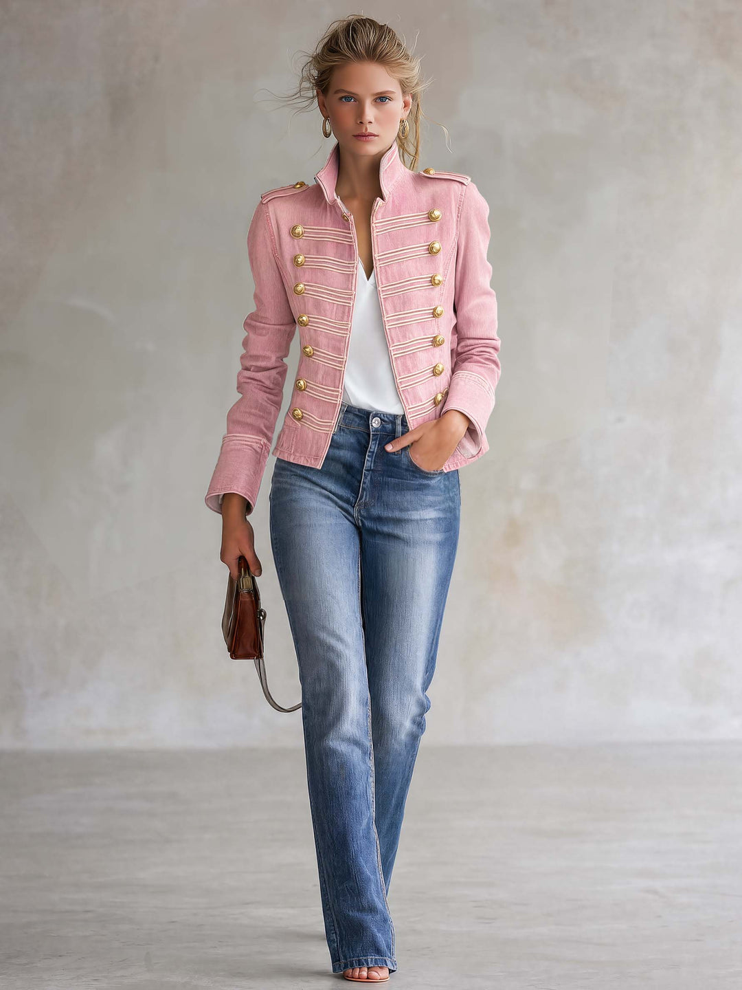 Marion | Militair-stijl jeansjack met gouden knopen