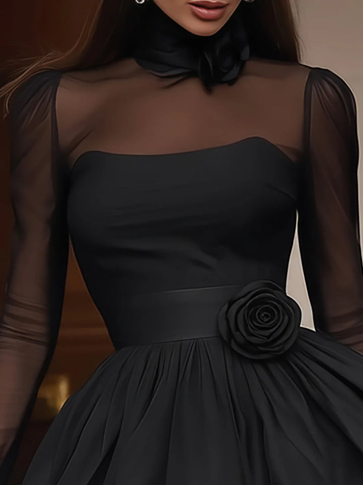Zwarte Tulle Accent Puff Rok Mini Jurk