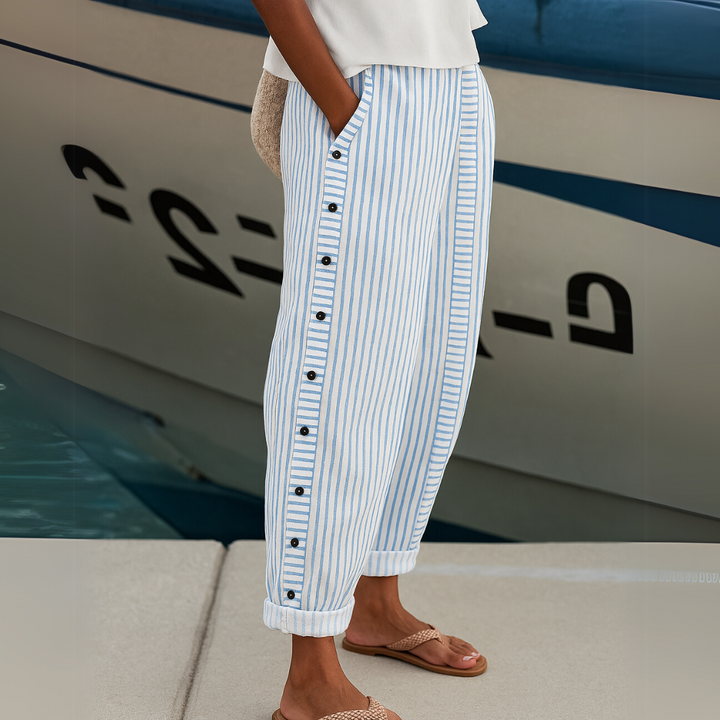Caitlin | Elegante Gestreepte Broek met Knopen