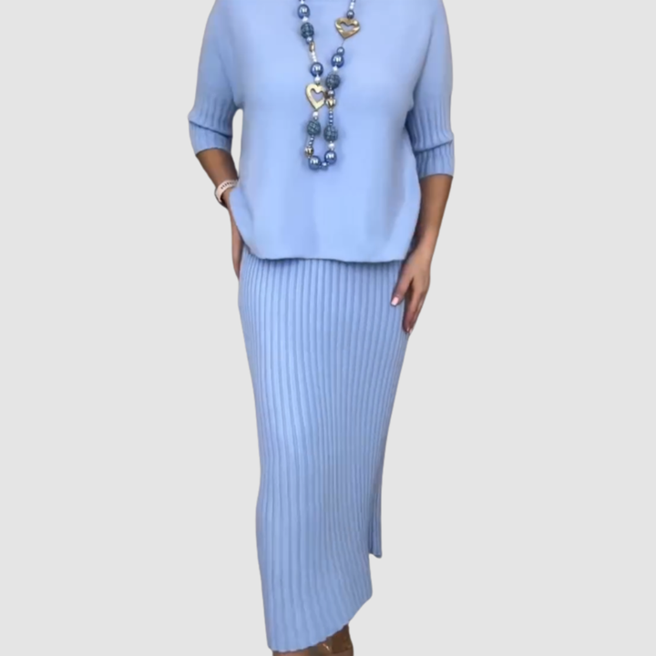 Delyssa™ Elegant 2-Delige Set | Ontspannen Top en Geribde Midi Rok