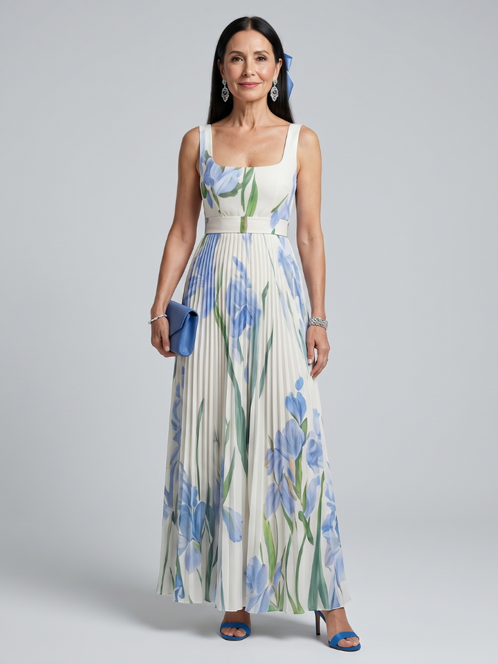 Ophelia | Mouwloze Midi-jurk met Vierkante Hals en Bloemenprint