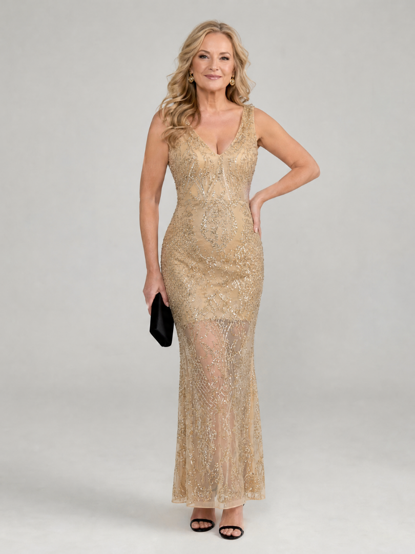 Sirea | Pailletten Mouwloze Transparante Midi Jurk