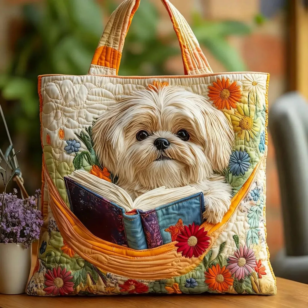 Handgemaakte Shih Tzu Tas met Boeken en Bloemen