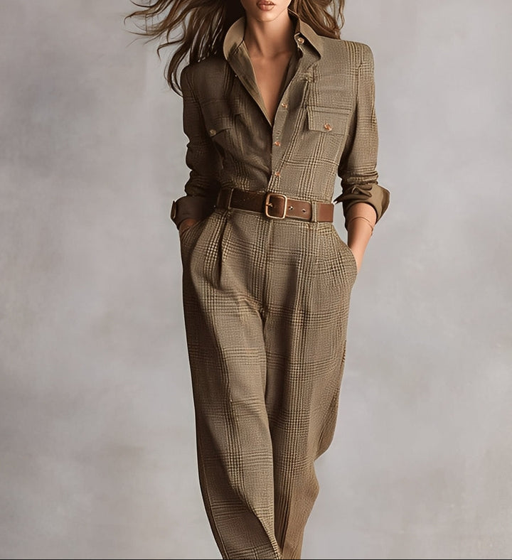 Célia | Bruine Overall met Verfijnde Details