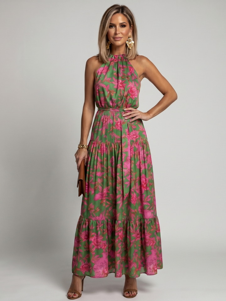 Rowen | Gedrapeerde Halter Midi Jurk