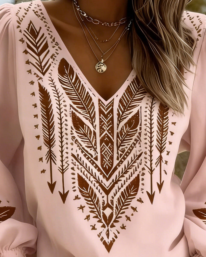 Blouse met Volumineuze Mouwen en Brede V-Hals