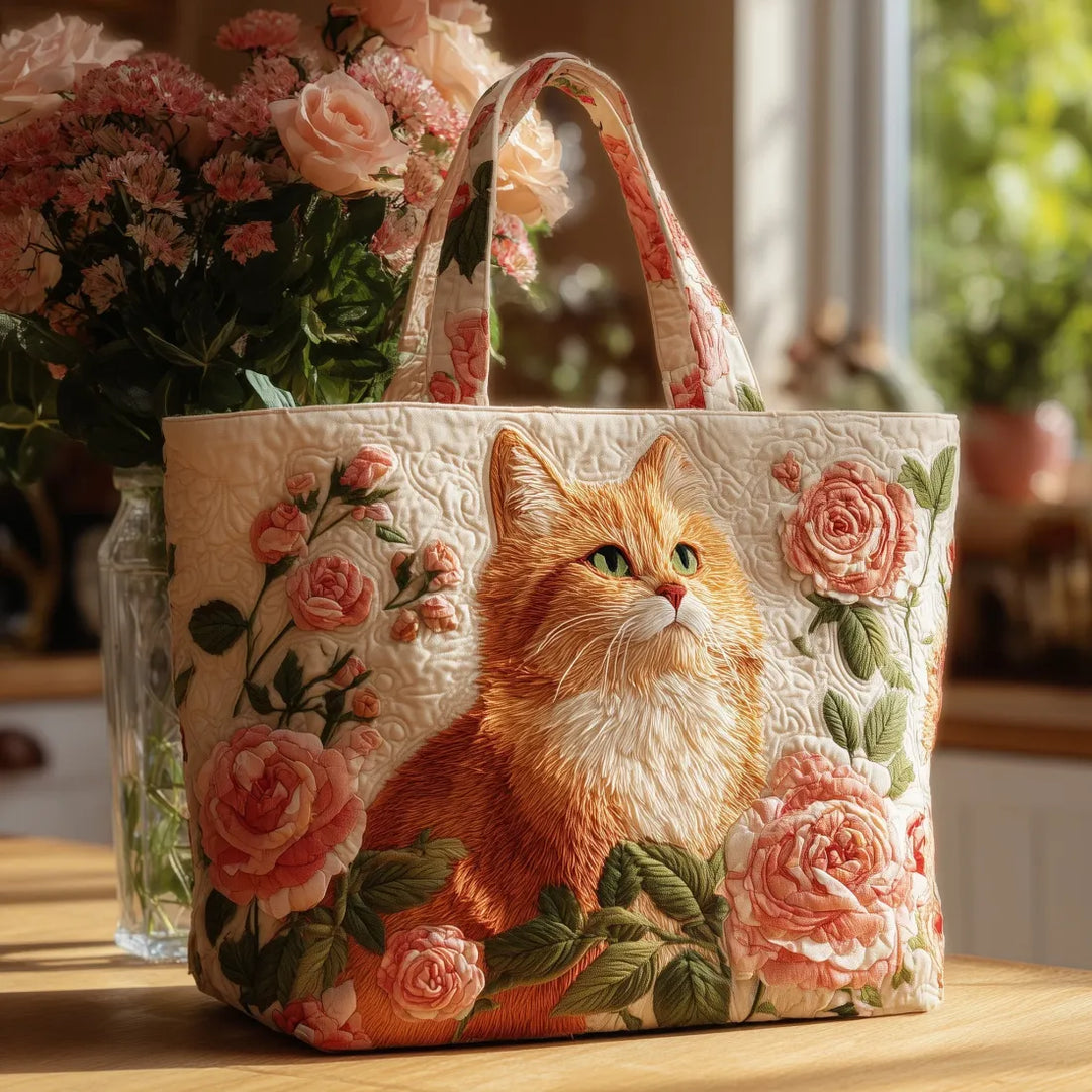 Handgemaakte Rode Kat Tas met Rozen