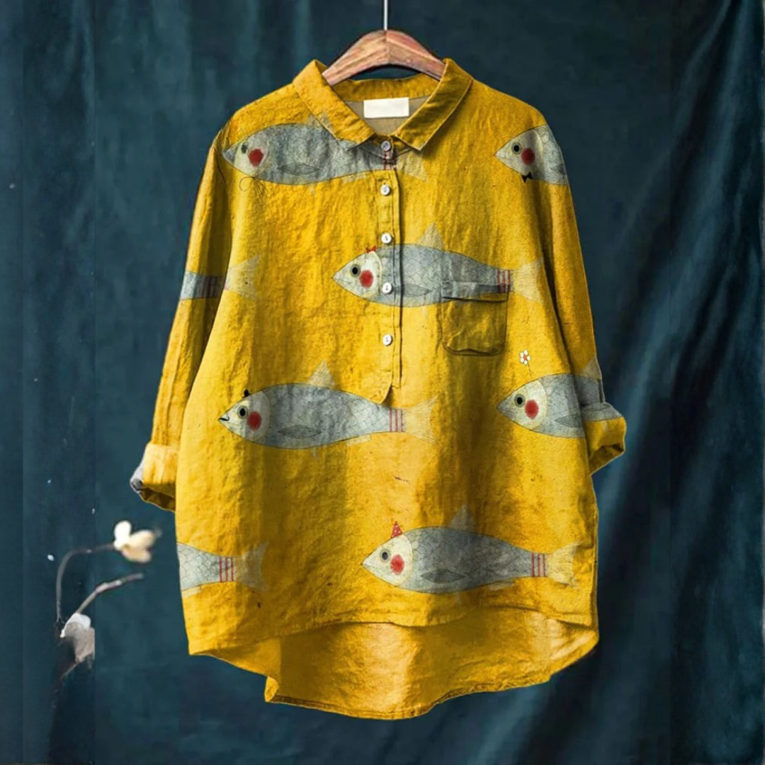 Gisèle™ | Tijdloze Linnen Blouse met Print
