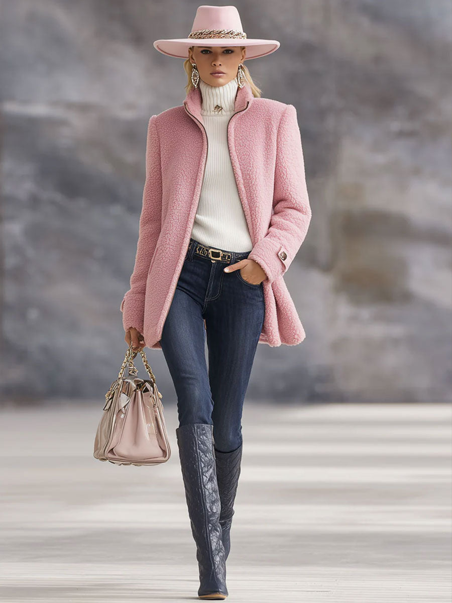 Rosalie | Vintage roze fleece jack met rits