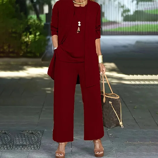 Laney™ Elegante Casual Drie-delige Set | Gecoördineerde Top, Cardigan & Wijde Broek