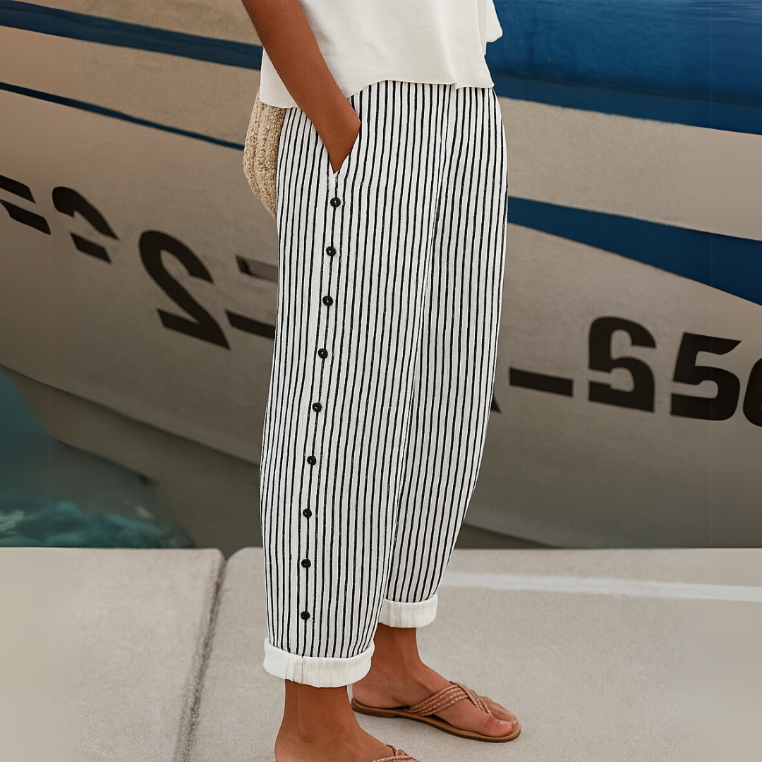 Caitlin | Elegante Gestreepte Broek met Knopen