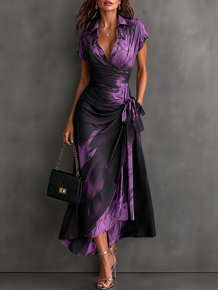 Saffraan | Abstracte Print Herfst Jurk
