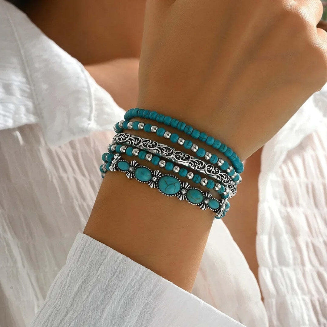 Mirella boho armbandenset met turkooizen kraaltjes