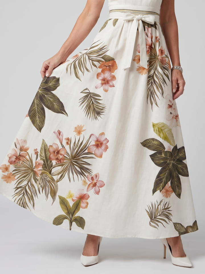 Weide | Drapeerende Halter Botanische Paneel Maxi Jurk