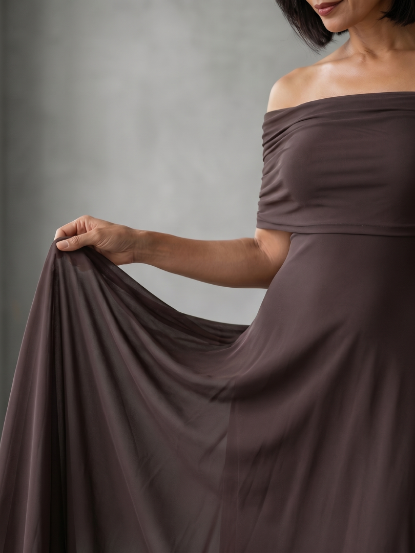 Juni | Off Shoulder Draped Midi Jurk