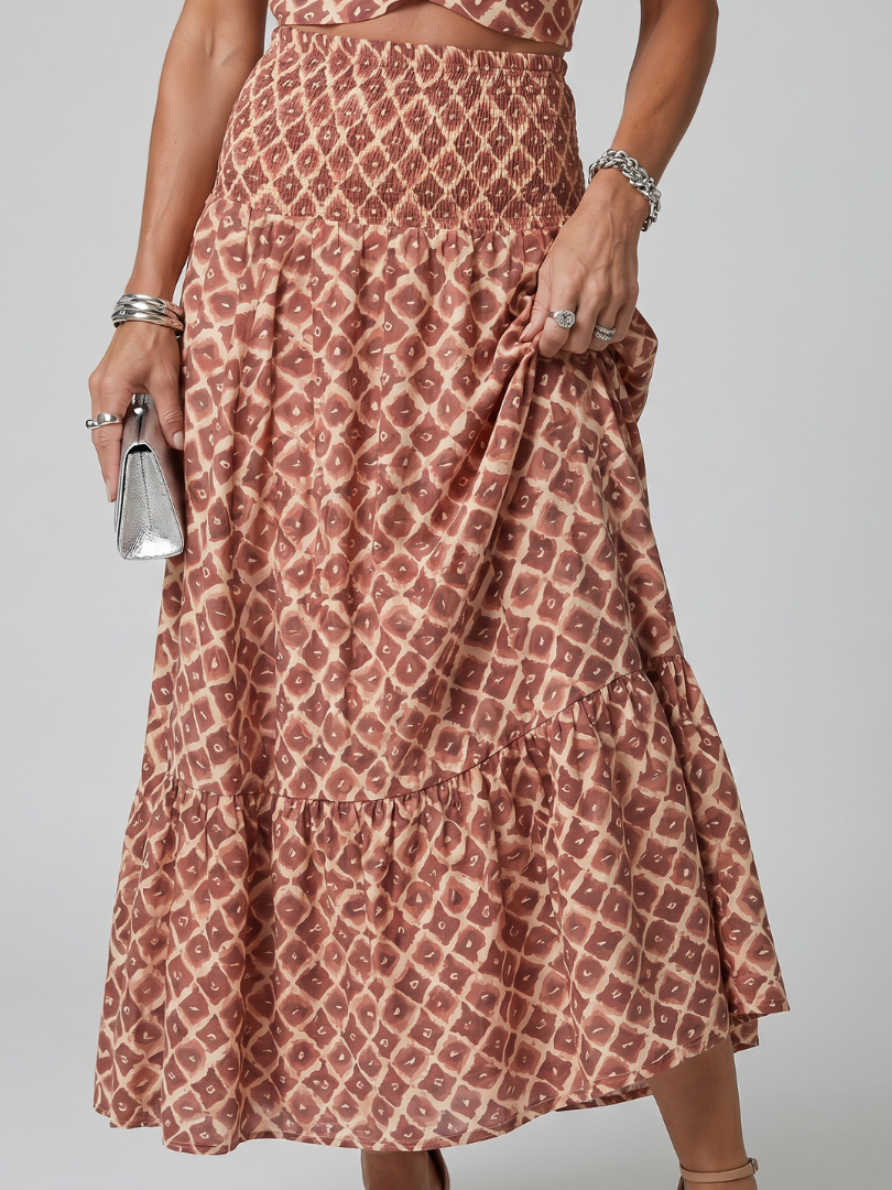 Amira | Cross Halter Geometrische Print Cutout Midi Jurk