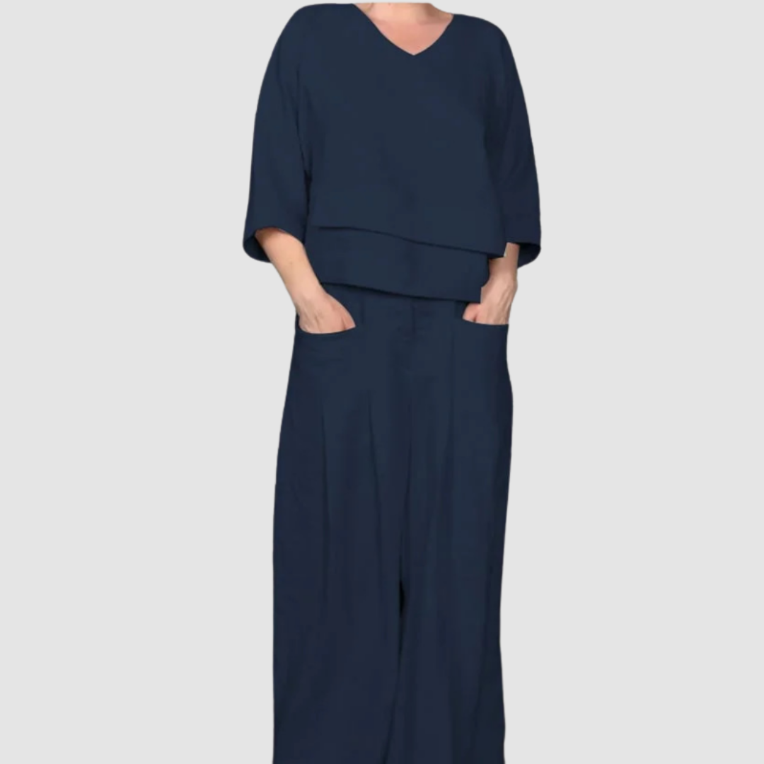 Vina™ Ontspannen 2-Piece Set | Asymmetrische Top en Wijde Broek