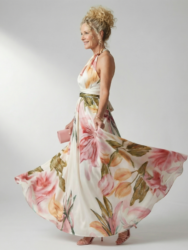 Amiel | Lichte Bloemen Maxi Jurk