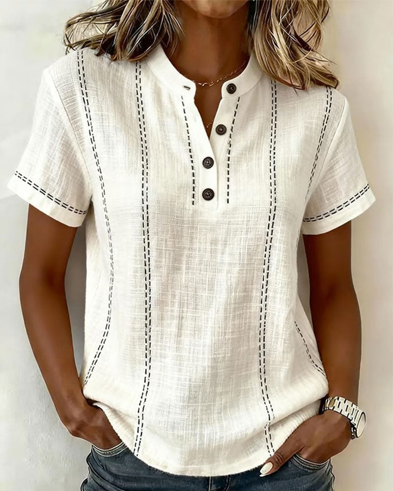 T-shirt Informele Stijl V-hals met Knopen